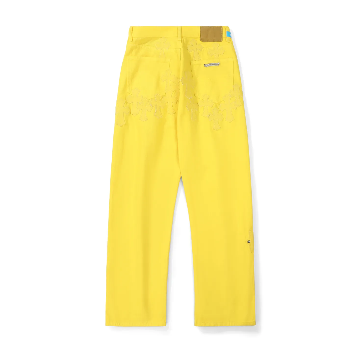 P280 Chrome hearts CH Fan Chengcheng's same style New York limited large leather label dopamine yellow jeans Special Italian cowhide printed and cut Customized sheepskin three-layer thick thread leather The whole body is spliced in heavy water washing craftsman's hand-splashed ink You can see the details Three-dimensional cutting version Loose and comfortable, not picky about the figure Make you taller and slimmer Factory Seiko Original quality control Same style for men and women Can be matched with couples Versatile recommendation Necessary jeans for all seasons Color: lemon yellow Size: s m l xl